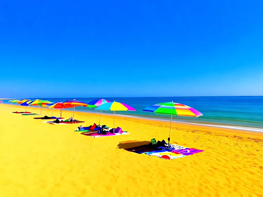 Plaża z parasolami symbolizująca ile tygodni mają wakacje letnie w Polsce