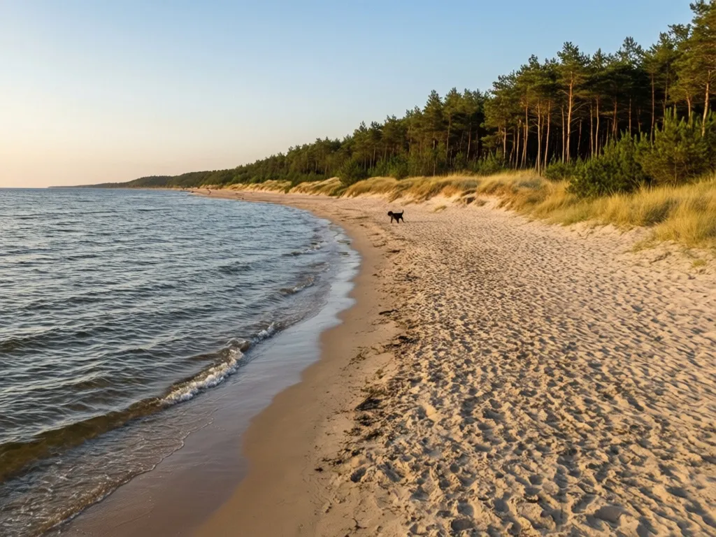 Plaża w Jantarze nad Morzem Bałtyckim – idealne miejsce na jantar noclegi z psem, piaszczyste wybrzeże z wydmami