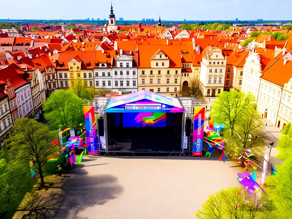 Plac w centrum Lublina przygotowany na juwenalia lublin 2026 z kolorowymi dekoracjami festiwalowymi