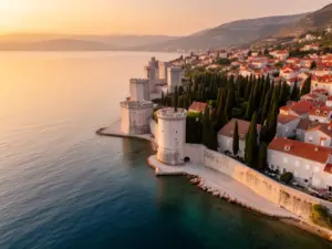Kaštel Chorwacja – widok na historyczne zamki obronne wzdłuż wybrzeża Adriatyku w Dalmacji