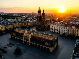 Kamera Kraków – widok na Rynek Główny z Bazyliką Mariacką i Sukiennicami