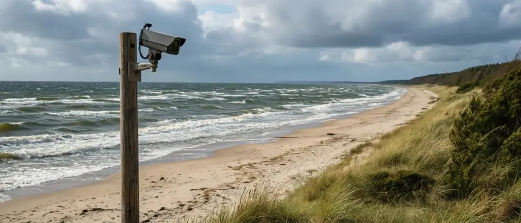 Kamera nad morzem Bałtyckim transmitująca widok plaży i fal w czasie rzeczywistym