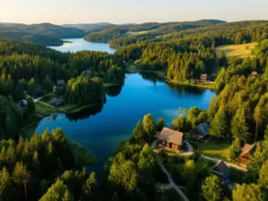Malowniczy krajobraz Kaszub z jeziorami i lasami – charakterystyczny widok regionu pomorskiego