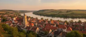 Widok na Kazimierz Dolny nad Wisłą – idealne miejsce na noclegi w malowniczym kurorcie z historyczną architekturą