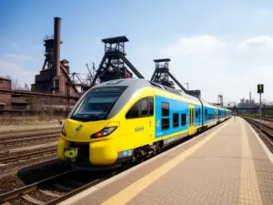 Pociąg Kolei Śląskich na peronie – przewoźnik regionalny oferujący koleje śląskie bilety w różnych formach zakupu
