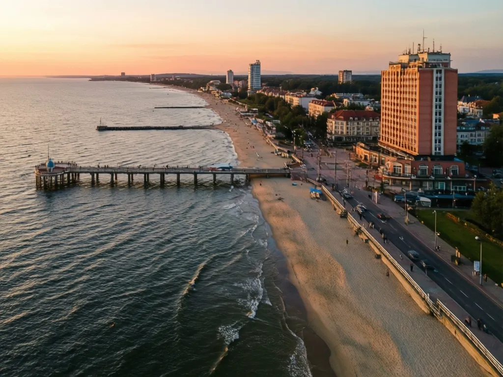 Panorama nadmorskiego Kołobrzegu z plażą i promenadą – kołobrzeg noclegi w kurorcie nad Bałtykiem