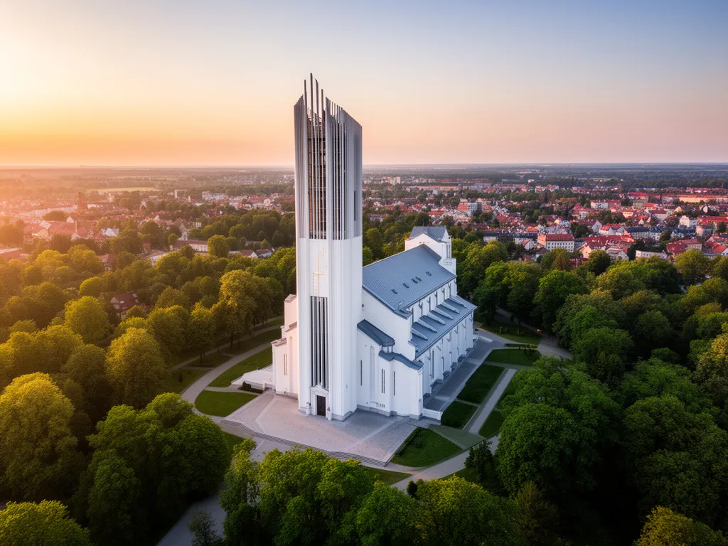 Sanktuarium Bożego Miłosierdzia w Krakowie Łagiewnikach – widok na bazylikę z charakterystyczną wieżą