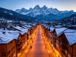 Krupówki Street Zakopane - główny deptak z widokiem na Tatry i tradycyjną architekturą góralską