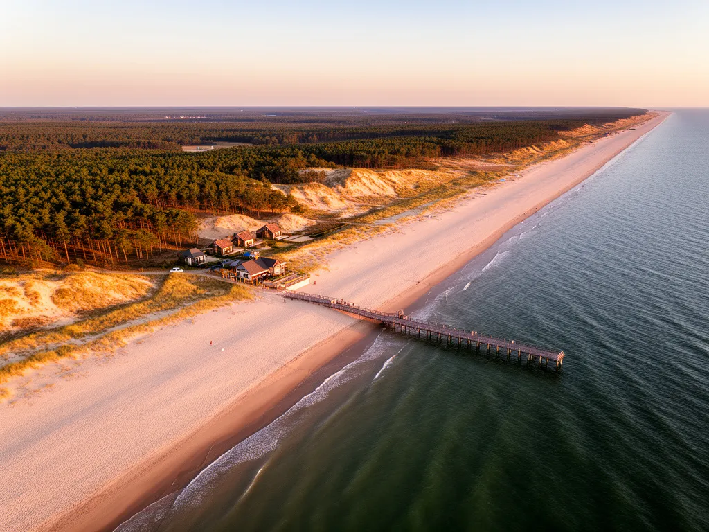 Krynica Morska noclegi - widok na plażę i Mierzeję Wiślaną, idealne miejsce na wakacyjny wypoczynek