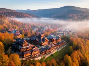 Panorama Krynicy-Zdroju z charakterystyczną zabudową uzdrowiskową - idealne miejsce na krynica-zdrój noclegi
