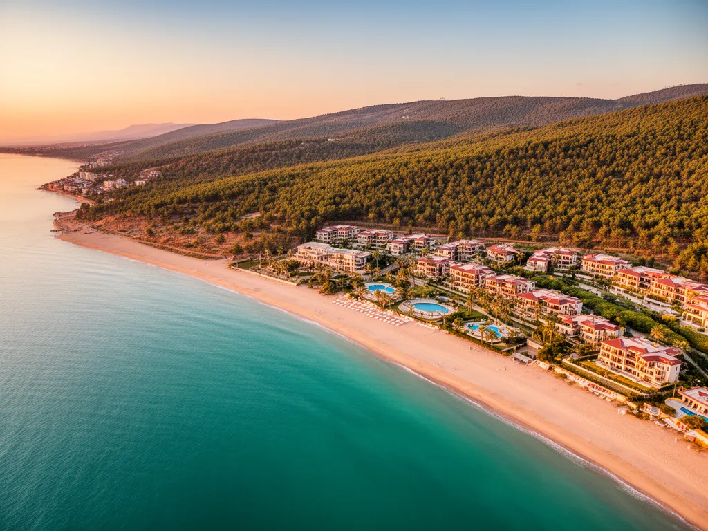 Widok na plażę i wybrzeże Morza Śródziemnego w rejonie Long Beach Resort Turcja, Incekum koło Alanyi