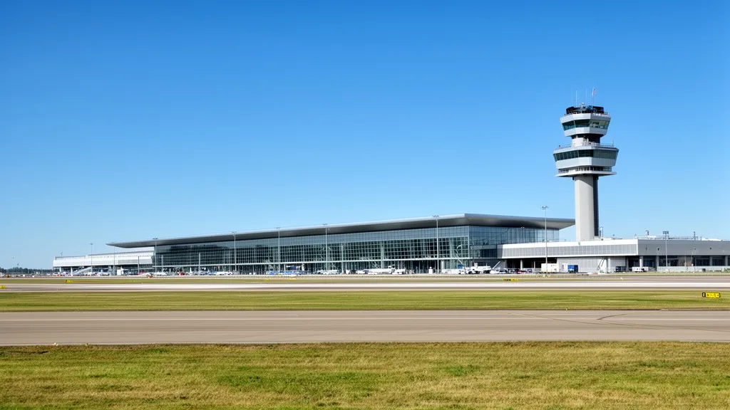 Lotnisko Warszawa-Radom z widokiem na terminal pasażerski i pas startowy