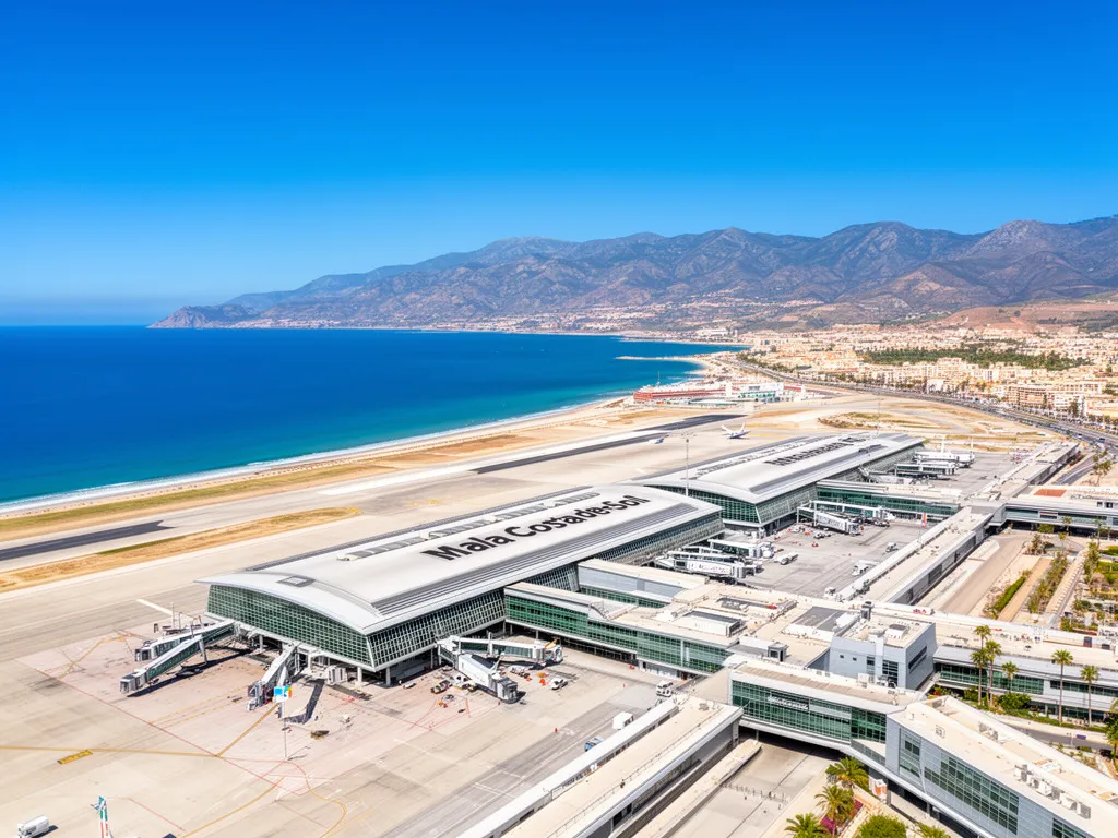 Port lotniczy Malaga-Costa del Sol - główny hub dla lotów do Malagi z widokiem na wybrzeże Morza Śródziemnego