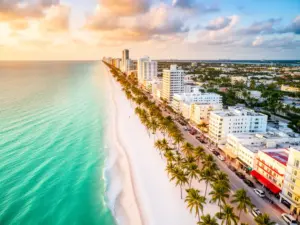 Widok na plażę Miami Beach i Ocean Atlantycki – cel podróży po rezerwacji lotów do Miami z Polski