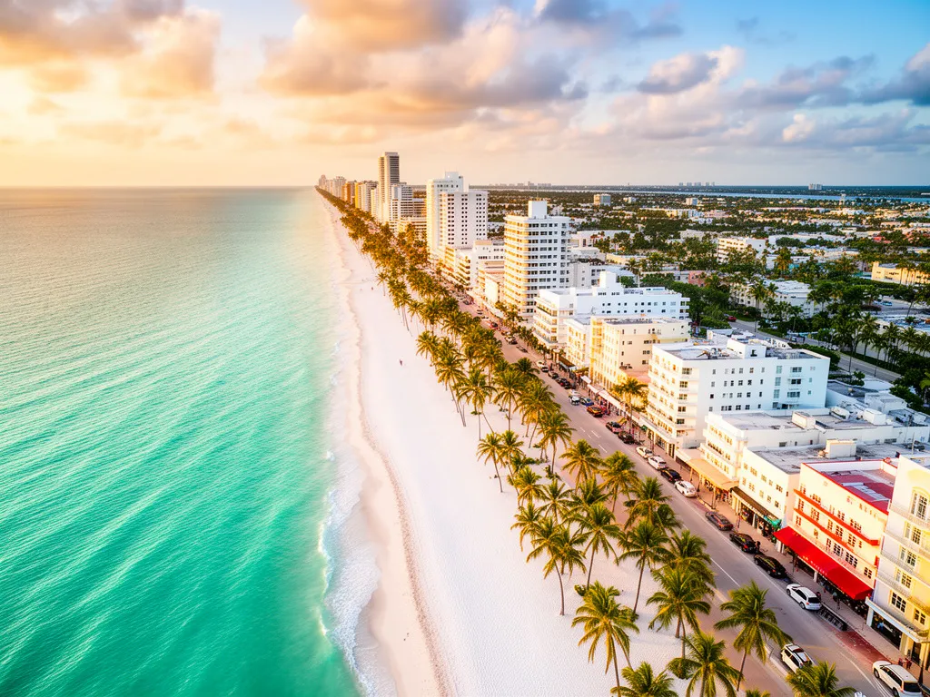 Widok na plażę Miami Beach i Ocean Atlantycki – cel podróży po rezerwacji lotów do Miami z Polski