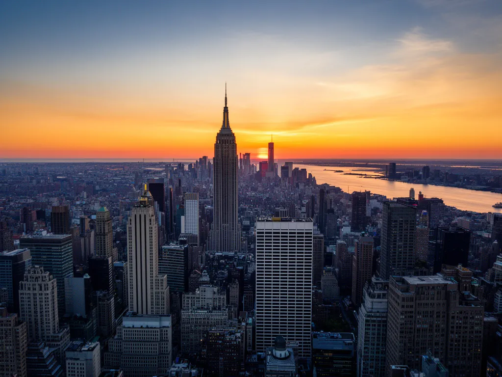 Panorama Manhattanu z lotu ptaka – cel lotów do Nowego Jorku z widokiem na wieżowce i Empire State Building