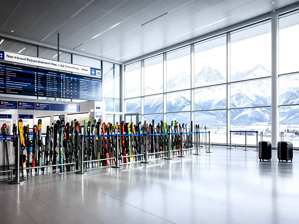 Terminal lotniska z widokiem na ośrodek narciarski - loty narciarskie do Alp