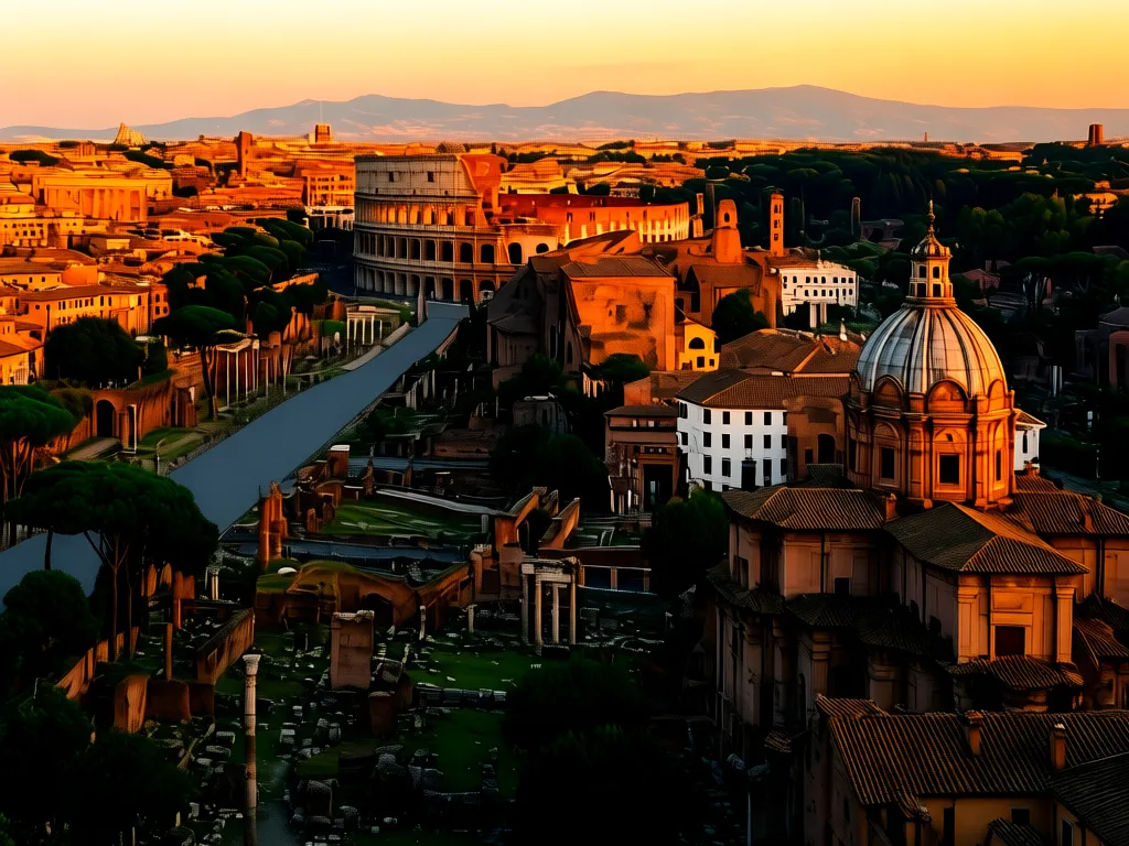 Widok na Koloseum i Forum Romanum w Rzymie - popularna destynacja lotów Warszawa Rzym
