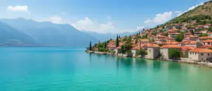 Macedonia wakacje opinie - malowniczy widok na jezioro Ochrydzkie z górami w tle, popularna destynacja turystyczna