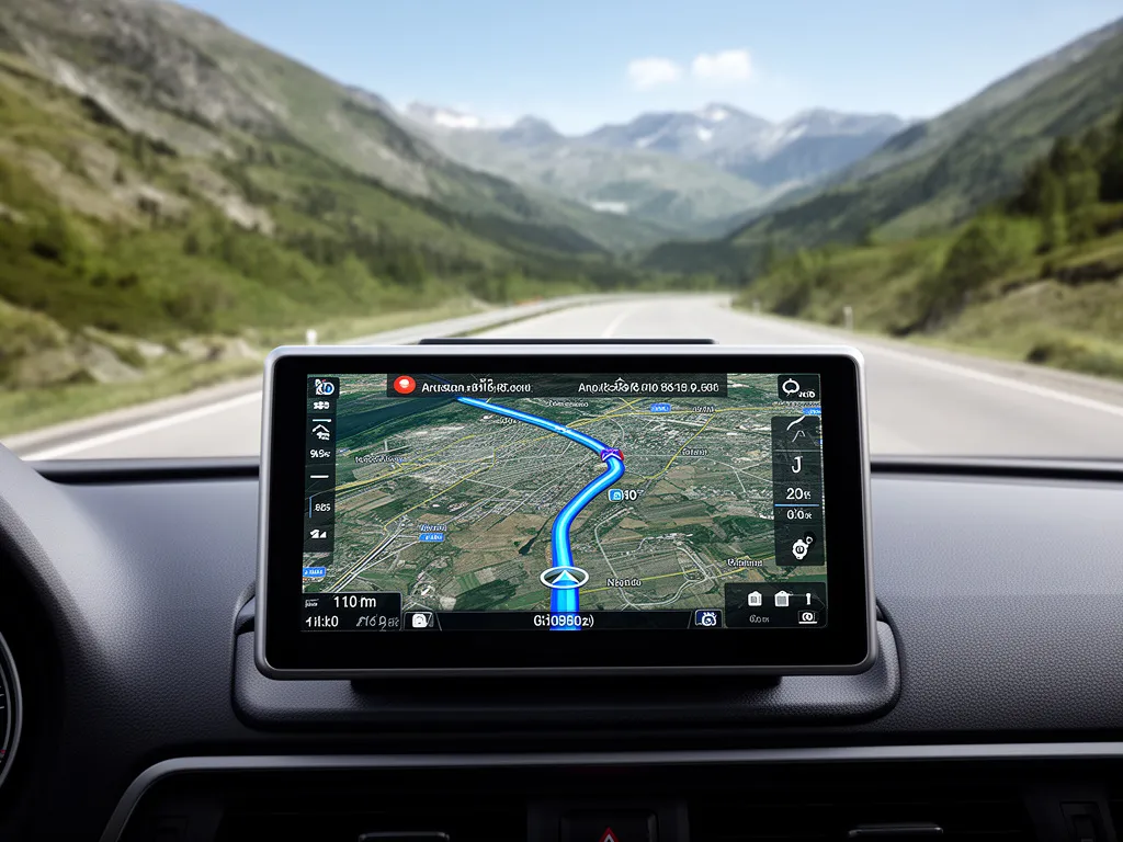 Mapa GPS wyznacz trasę - nowoczesny system nawigacji satelitarnej pokazujący wyznaczoną trasę na ekranie urządzenia