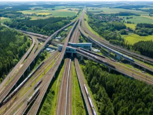 Mapa linii kolejowej w Polsce przedstawiająca sieć połączeń kolejowych między miastami i regionami kraju