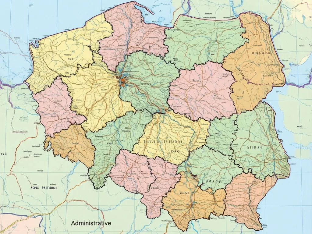 Mapa powiatów Polski przedstawiająca podział administracyjny na 380 jednostek terytorialnych w 2026 roku