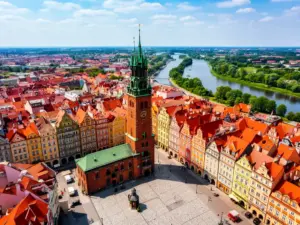 Mapa Poznań - widok z lotu ptaka na Stary Rynek i centrum miasta z kolorowymi kamienicami