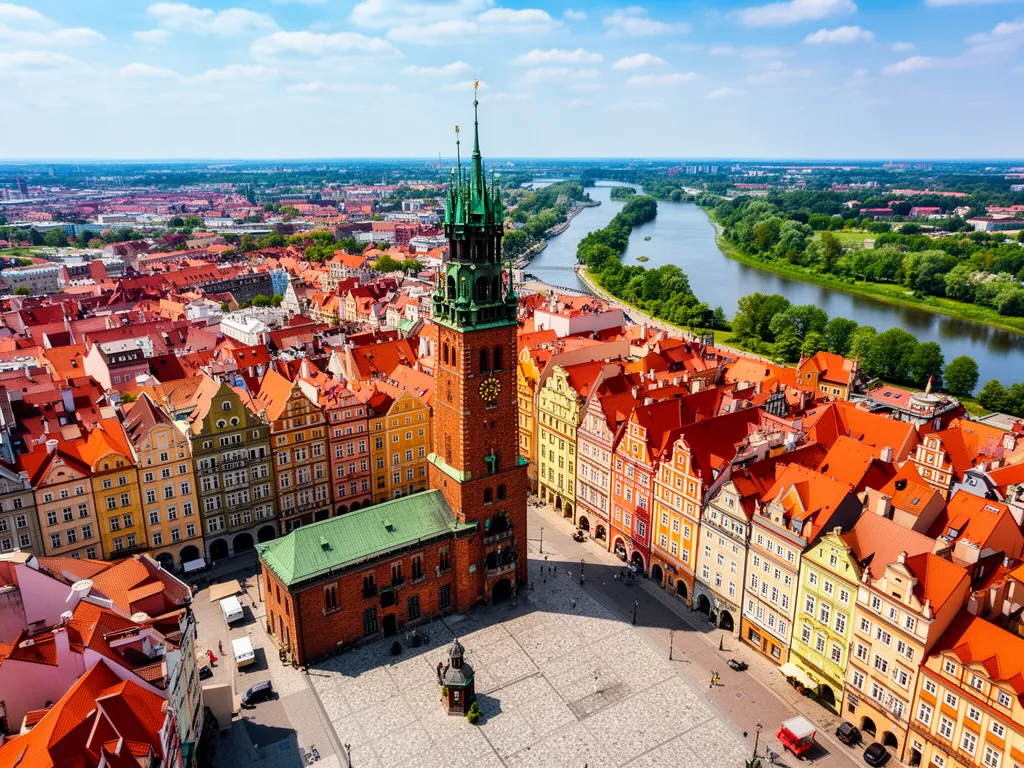 Mapa Poznań - widok z lotu ptaka na Stary Rynek i centrum miasta z kolorowymi kamienicami
