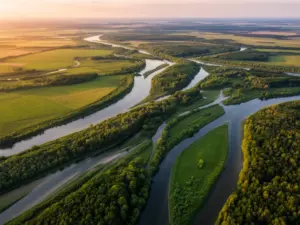 Mapa rzek Polski przedstawiająca rozgałęzioną sieć hydrograficzną z głównymi dorzeczami i ciekami wodnymi kraju