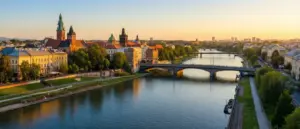 Panorama Wisły w Krakowie – miasto goszczące mecze Miedź Wisła Kraków w rozgrywkach Betclic 1 Ligi