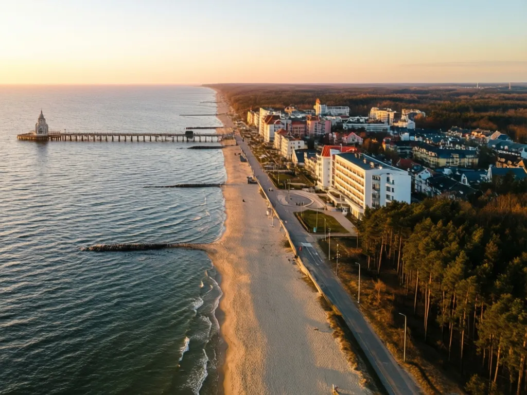 Panorama Międzyzdrojów z lotu ptaka - popularne miejsce gdzie znajduje się międzyzdroje hotel przy plaży nad Bałtykiem