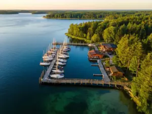 Widok na przystań w Mikołajkach nad jeziorem - idealna lokalizacja na mikołajki hotel w sercu Mazur