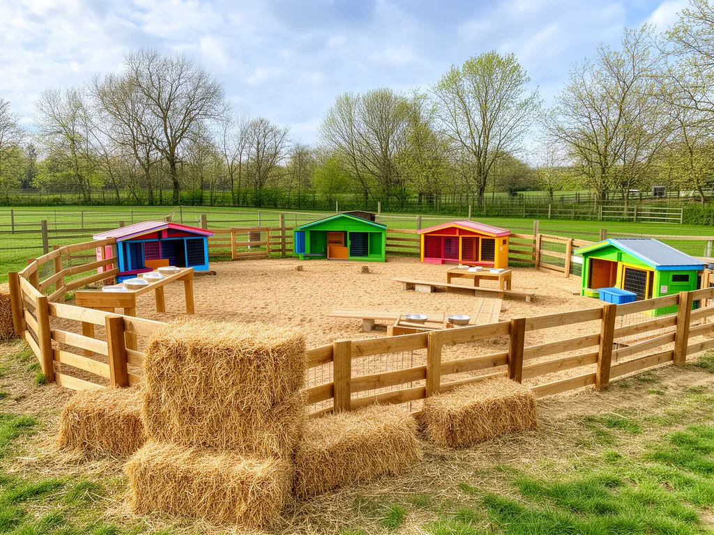 Mini zoo Warszawa – zagrody dla zwierząt z drewnianymi ogrodzeniami i stacjami karmienia w dzielnicy Ursus