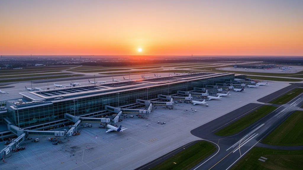 Największe lotnisko w Polsce - widok z lotu ptaka na terminal Lotniska Chopina w Warszawie
