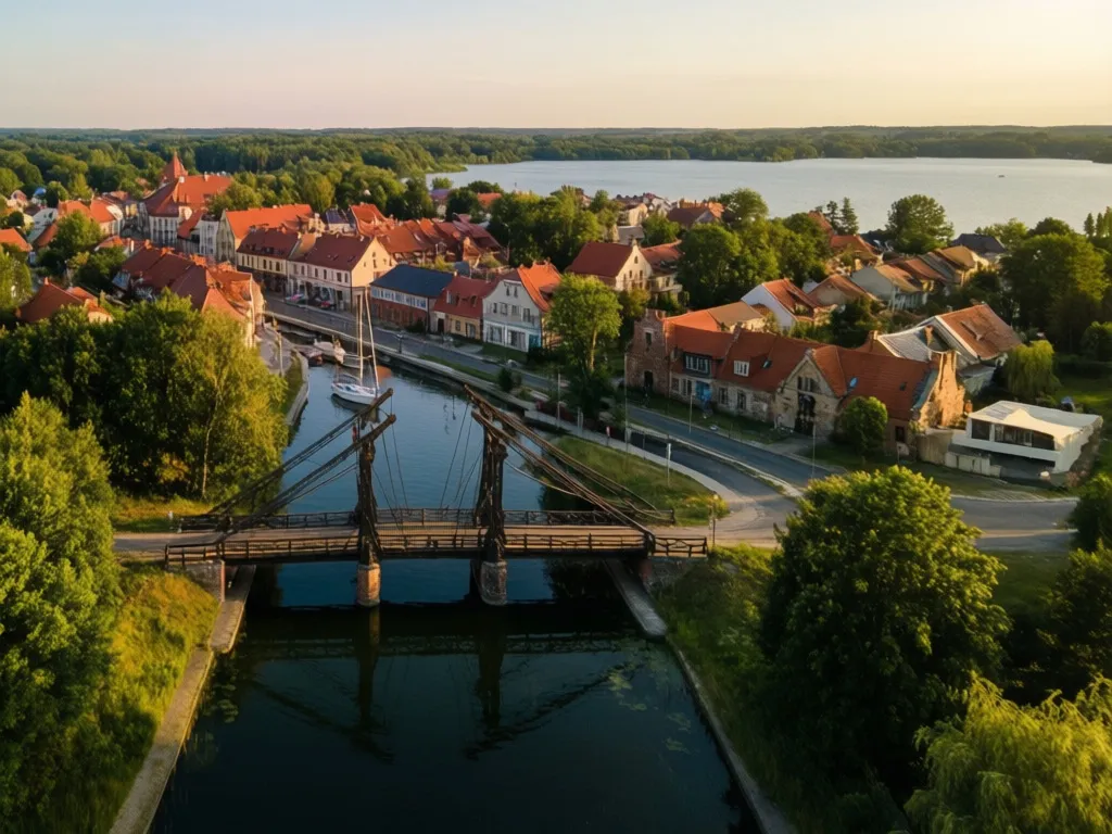 Widok na most obrotowy i jezioro Niegocin w Giżycku – idealne miejsce na noclegi Giżycko nad mazurskimi jeziorami