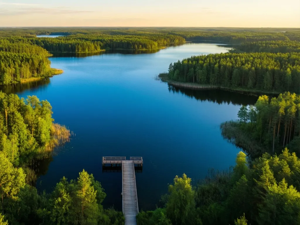 Malowniczy krajobraz Mazur z jeziorami i lasami – idealne miejsce na noclegi Mazury w otoczeniu natury