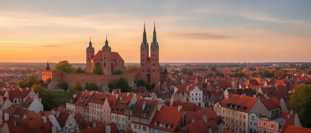 Panorama Starego Miasta w Olsztynie z zamkiem – popularna lokalizacja dla osób szukających noclegu Olsztyn w centrum miasta