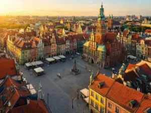 Rynek wrocławski z kolorowymi kamienicami - idealne miejsce na noclegi Wrocław w sercu miasta