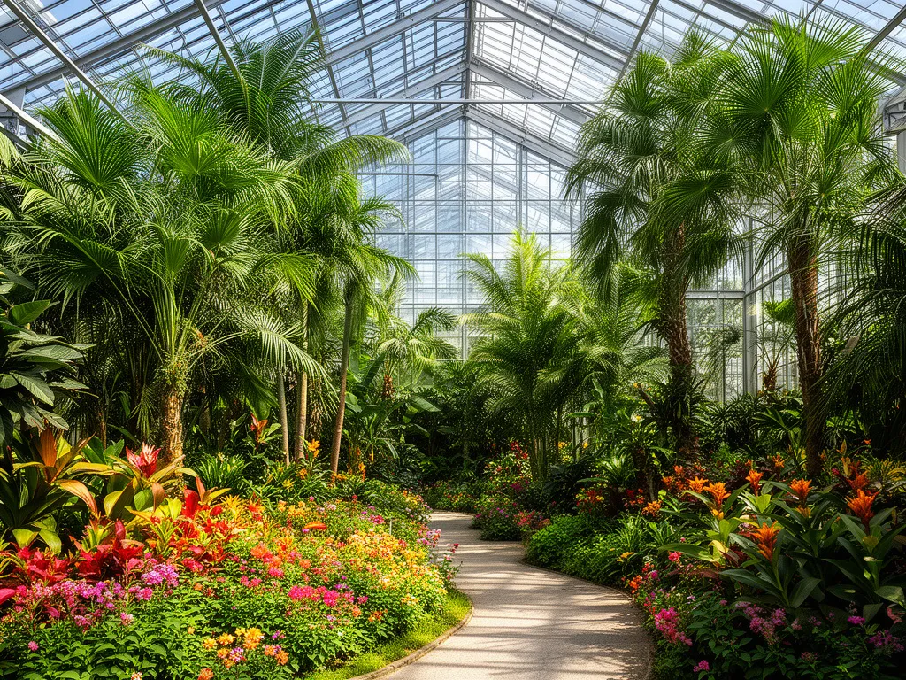 Ogród Botaniczny Warszawa - palmiarnia z egzotycznymi roślinami i alejki spacerowe wśród bujnej zieleni