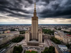 Pałac Kultury i Nauki w Warszawie - widok na budynek, gdzie można kupić bilety na taras widokowy