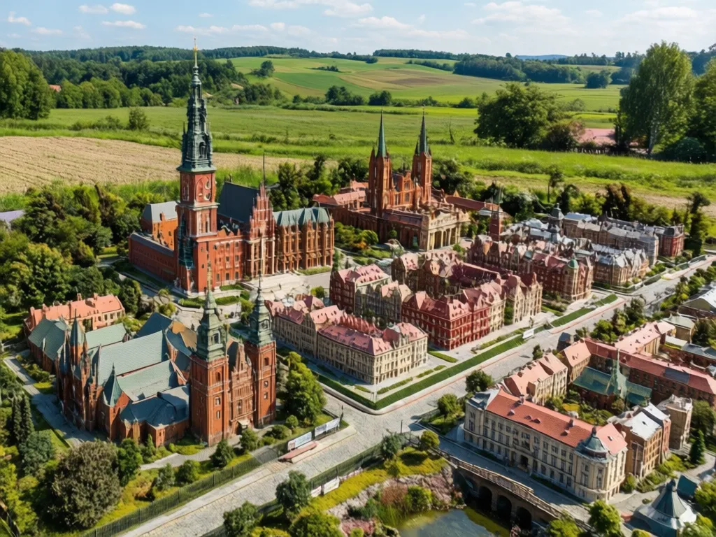Park miniatur Kaszuby z makietami polskich zabytków w skali 1:25 na tle kaszubskiego krajobrazu