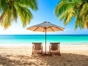 Dwa leżaki na plaży symbolizujące wspólny wypoczynek - partner na wakacje to klucz do udanego wyjazdu