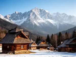 Widok na Tatry z tradycyjną zakopiańską architekturą - idealne miejsce na pensjonat Zakopane