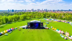 Błonia Politechniki Opolskiej przygotowane na Piastonalia Opole 2026 z sceną główną i infrastrukturą festiwalową