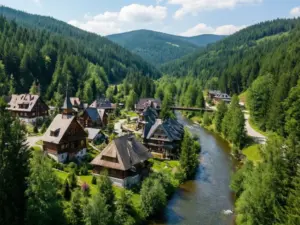 Piwniczna Zdrój atrakcje turystyczne w malowniczej dolinie Beskidu Sądeckiego z widokiem na góry i uzdrowiskową architekturę