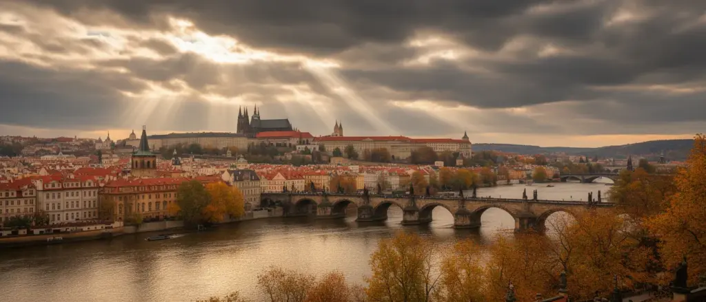 Panorama Pragi z Hradczanami i Mostem Karola - pogoda długoterminowa praga pozwala zaplanować idealny wyjazd do stolicy Czech