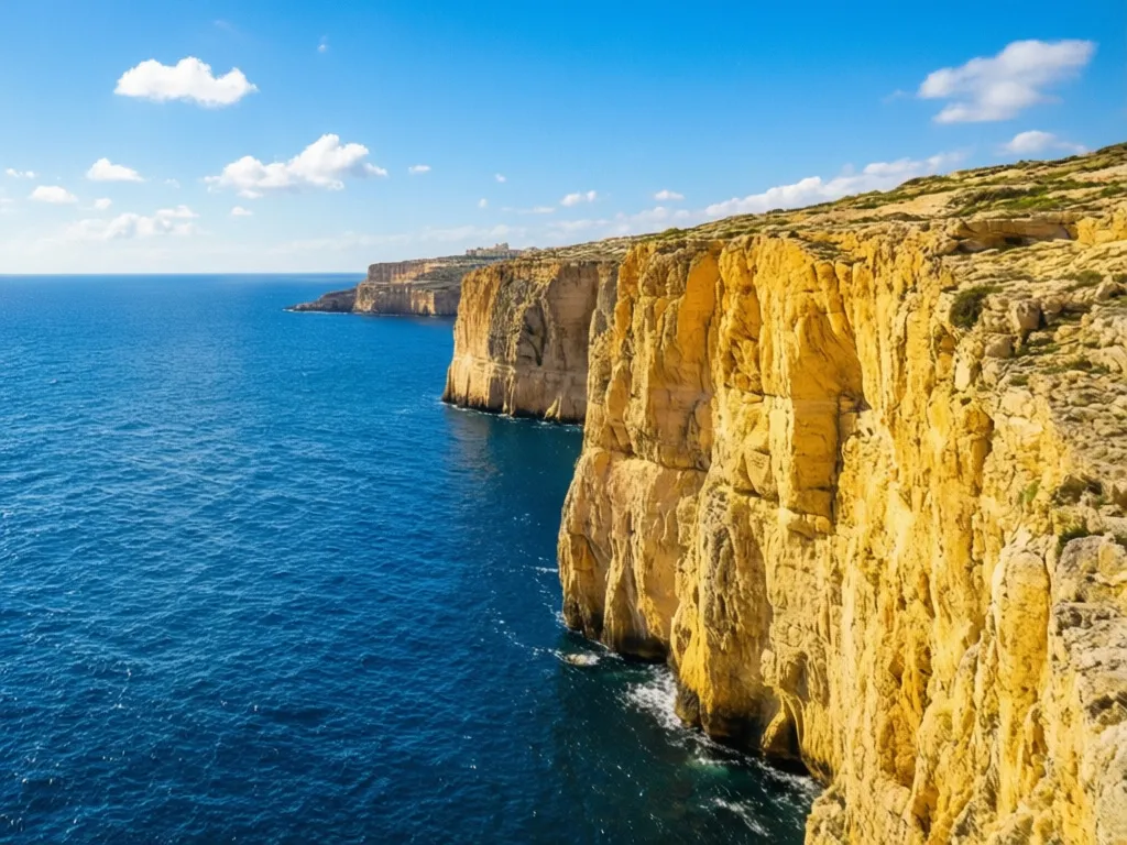 Pogoda Malta - słoneczne wybrzeże Malty z lazurowym morzem i błękitnym niebem