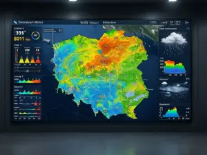 Interaktywna pogoda w polsce mapa z kolorowymi strefami temperatur i opadów atmosferycznych