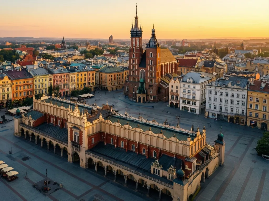Rynek Główny w Krakowie z lotu ptaka – prosty temat kraków dla turystów planujących zwiedzanie miasta