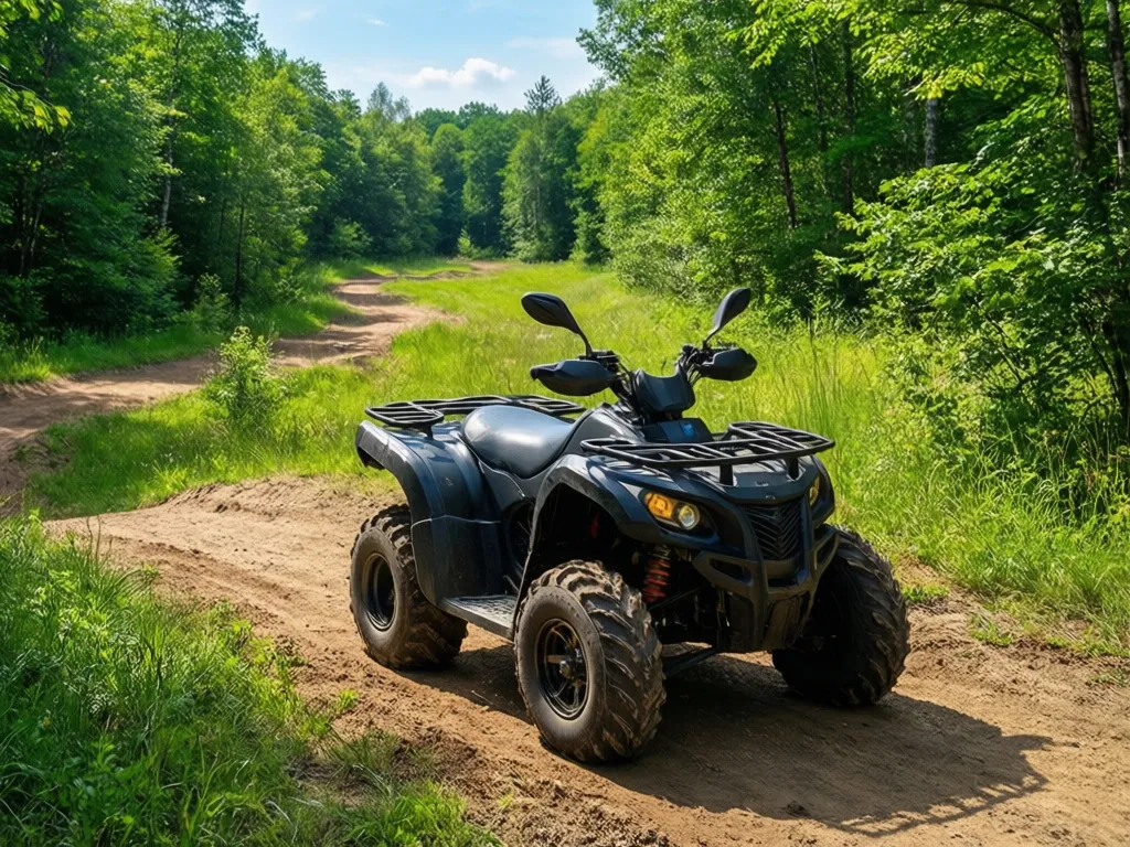 Tor terenowy dla dzieci z trasą do jazdy na quad elektryczny dla dzieci wśród zieleni